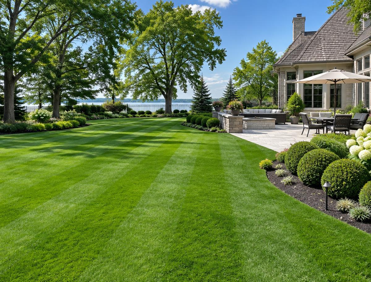 Immaculate landscaped backyard after lawn service